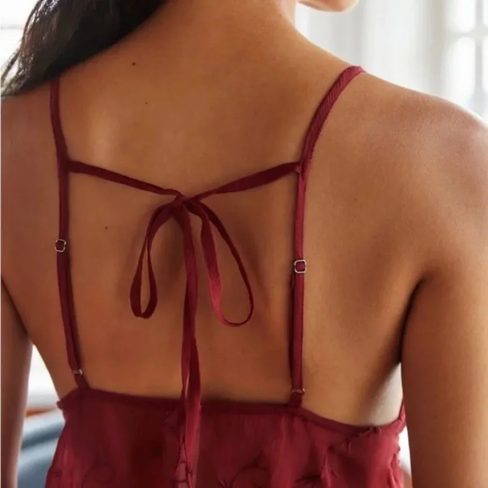 Anthropologie Burgundy Red Sheer Pajama Set